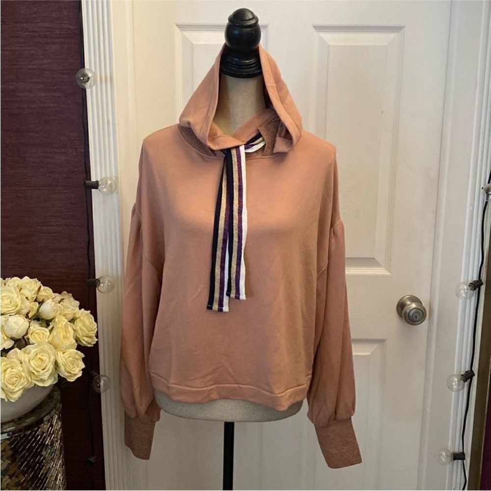 Ramy Brook Peach Hoodie with Striped Tie, M